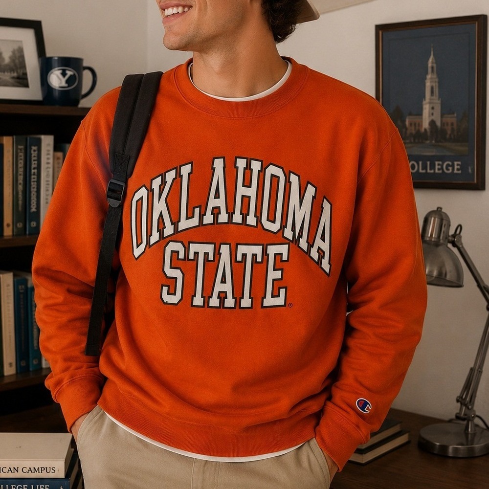 Champion Size Small Sweatshirt Oklahoma State Orange Graphic S600 Eco Fleece